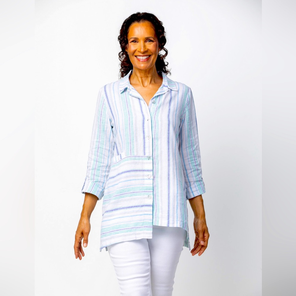 Long mixed length button down by Habitat